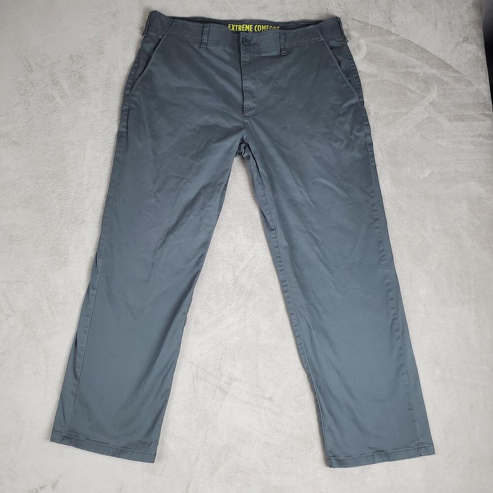 Lee Extreme Motion Pants Mens 36x28 Gray Straight Fit Stretch Chino Casual